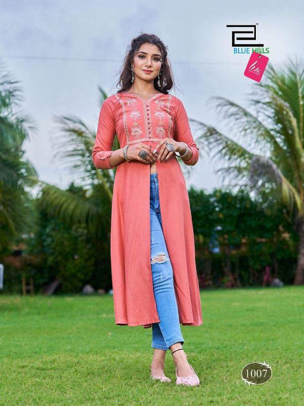 blue Hills Zarar Rayon Embroidery Designer Kurti Collection